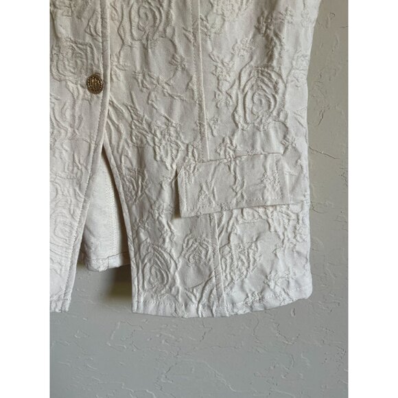 En Saison Alice Size Large Cream Ivory Vest Embroidered Gold Buttons Cotton Blen - Picture 2 of 9